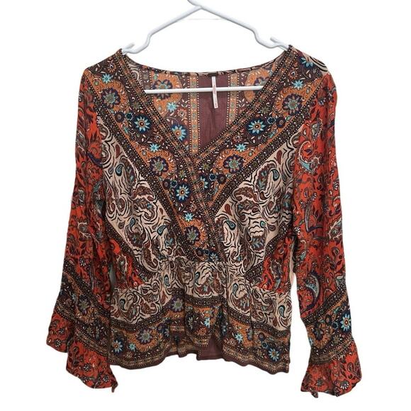 Free People Top Rosalie Wrap Paisley Boho Women’s Size Medium - Picture 4 of 7